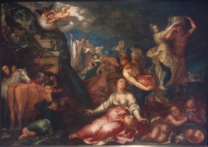 Moisés golpea la roca para sacar agua de Abraham Bloemaert