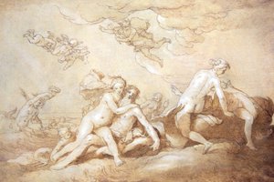Neptuno y Anfitrite (pluma y tinta) de Abraham Bloemaert