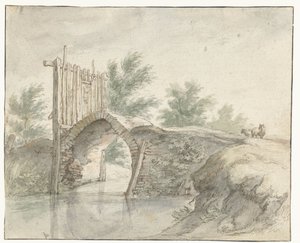 Puente de piedra con valla de madera de Abraham Bloemaert