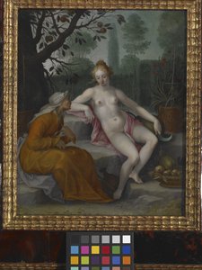 Vertumnus y Pomona (óleo sobre cobre) de Abraham Bloemaert