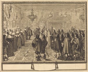 Ceremonia del contrato de matrimonio entre Vladislas IV, Rey de Polonia, y Louise-Marie de Gonzaga, Princesa de Mantua, en Fontainebleau de Abraham Bosse