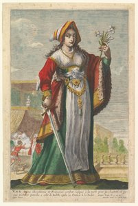 Judith francesa, una ilustración de La Gallerie des femmes fortes de Pierre Le Moyne de Abraham Bosse