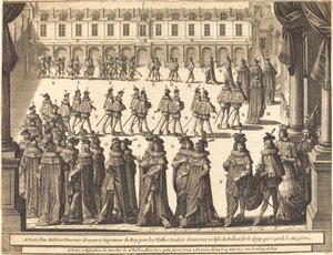 Marcha del Rey y los Caballeros del Espíritu Santo en el patio de Fontainebleau de Abraham Bosse