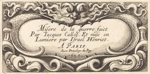 Página de título para "Las pequeñas miserias de la guerra" de Callot de Abraham Bosse