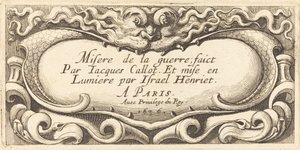 Página de título para "Las pequeñas miserias de la guerra" de Callot de Abraham Bosse