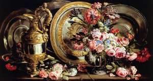 Bodegón con plata y flores, de Abraham Brueghel (1631-1697), óleo sobre tabla de Abraham Brueghel