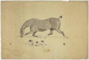 Caballo y perro que corren de Abraham Cooper