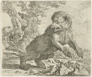 Oso atacado por perros Diferentes animales (título de la serie) de Abraham Danielsz. Hondius