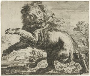 Pelea de leones y serpientes Diferentes animales (título de la serie) de Abraham Danielsz. Hondius