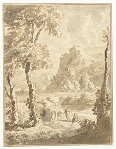 Paisaje arcádico con pequeñas figuras