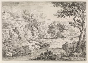 Paisaje montañoso con estanque de Abraham Genoels