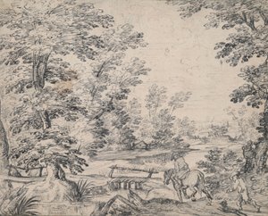 paisaje con hombre a caballo de Abraham Genoels