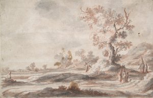 paisaje con árbol viejo y figuras de Abraham Genoels
