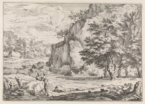 Paisaje con roca de Abraham Genoels