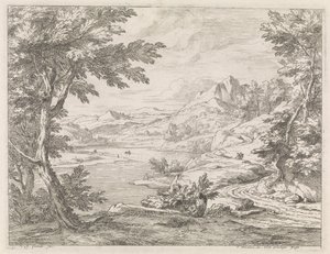 Paisaje de río con una carretera. Paisajes fluviales (título de la serie) de Abraham Genoels