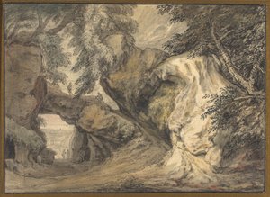 Paisaje con un arco natural de Abraham Genoels II