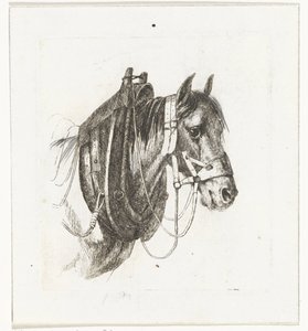 Cabeza de caballo con brida, arnés y silla de montar de Abraham Hendrik Winter