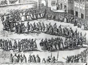 Procesión para la boda de Federico V, Elector Palatino y la Princesa Isabel, c.1613 de Abraham Hogenberg