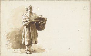 Estudio de una mujer con una cesta bajo el brazo de Abraham Johannes Ruytenschildt
