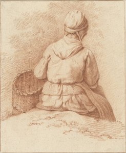 Pescadora sentada con una cesta en el brazo, vista desde atrás de Abraham Johannes Ruytenschildt