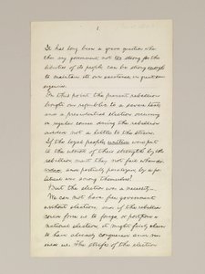 Manuscrito autógrafo del discurso de victoria electoral de Lincoln como Presidente, pronunciado en Washington D.C., desde la ventana de la Casa Blanca la noche del 10 de noviembre