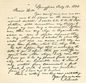Carta de Abraham Lincoln a Alden Hall, fechada el 14 de febrero de 1843 de Abraham Lincoln