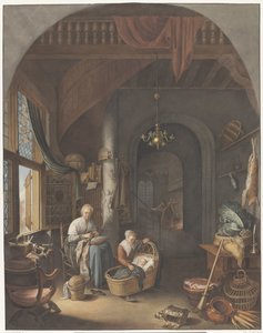 Interior con madre e hijos de Abraham Lion Zeelander