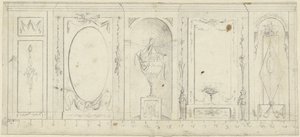 Diseño para decoración de habitación con cinco paneles, el del medio con jarrón decorativo