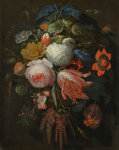 Un ramo colgante de flores, probablemente 1665-1670 de Abraham Mignon