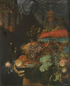 Bodegón con fruta y jilguero de Abraham Mignon