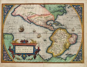 Americae Sive Novi Orbis, Nova Descriptio (Las Américas o el Nuevo Mundo, recién descrito) de Abraham Ortelius