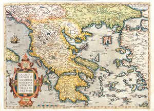 Croacia (Condado: Dubrovnik-Neretva), sur de Bosnia y Herzegovina, sur de Serbia, sur de Bulgaria, Montenegro, Albania, Macedonia, Grecia, oeste de Turquía. de Abraham Ortelius