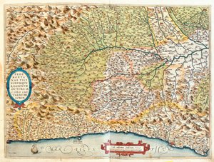 Francia (Región: Ródano-Alpes, Provenza-Alpes-Costa Azul), Italia (Región: centro-oeste de Liguria, Piamonte, oeste de Lombardía, oeste de Emilia-Romaña) de Abraham Ortelius