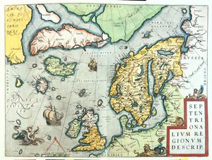 Irlanda, Gran Bretaña, Islandia, Noruega, Suecia, Finlandia, Groenlandia de Abraham Ortelius
