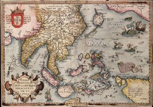 Mapa de las Indias Orientales de Ortelius, c.1570 (grabado coloreado) de Abraham Ortelius