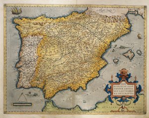 Mapa de la península ibérica, del Theatrum Orbis Terrarum de Abraham Ortelius de Abraham Ortelius