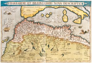 Marruecos, Argelia, Túnez, oeste de Libia, Sáhara occidental, Mauritania, Senegal, Malí, Níger de Abraham Ortelius