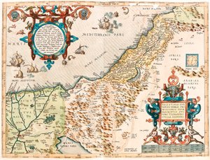 Palestinae sive totius Terrae Promissionis Mapa geográfico del territorio de Palestina de “Theatrum Orbis Terrarum” por Abraham Ortelius (Oertel, Ortell o Ortel)