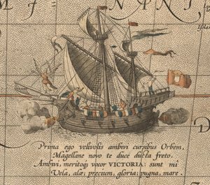 La Victoria, una carraca española, barco de la Armada de Molucca de Fernando de Magallanes de Abraham Ortelius