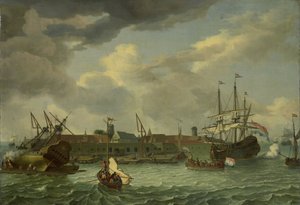 La isla de Onrust, cerca de Batavia (Yakarta) de Abraham Storck (manner of)