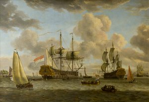 Una escena de navegación holandesa con embarcaciones en la desembocadura del río In, ca.1664-1708 (óleo sobre lienzo) de Abraham Storck