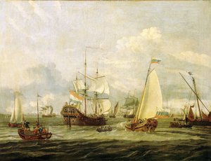 Pedro el Grande (1672-1725), zar de Rusia, inspeccionando un barco en Amsterdam (Holanda). Óleo sobre lienzo de Abraham Storck (1635-1710). de Abraham Storck
