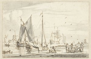 Orilla del río con algunos barcos de Abraham Storck