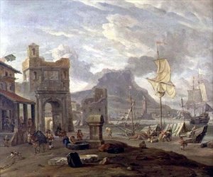 Puerto marítimo con grandes y pequeños barcos