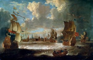 Barcos en una laguna, siglo XVII o principios del siglo XVIII de Abraham Storck