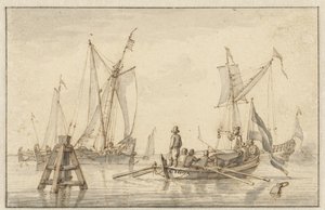 Mar silencioso con algunos barcos de Abraham Storck