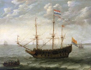Un barco de Zeeland (Países Bajos). Óleo sobre madera de Abraham Willaerts