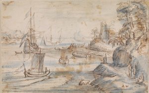 Paisaje Costero con Varios Barcos, una Costa Alta con Varias Figuras de Abraham Willaerts