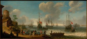 Barcos holandeses en la desembocadura de un río