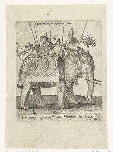 Indios en un elefante de guerra de Abraham de Bruyn (attributed to)